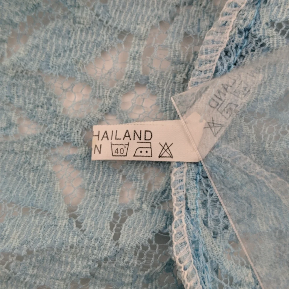 St Mario Women's Top Size Medium Blue Sheer Lace Long Sleeve Button Front Collar - Picture 13 of 13